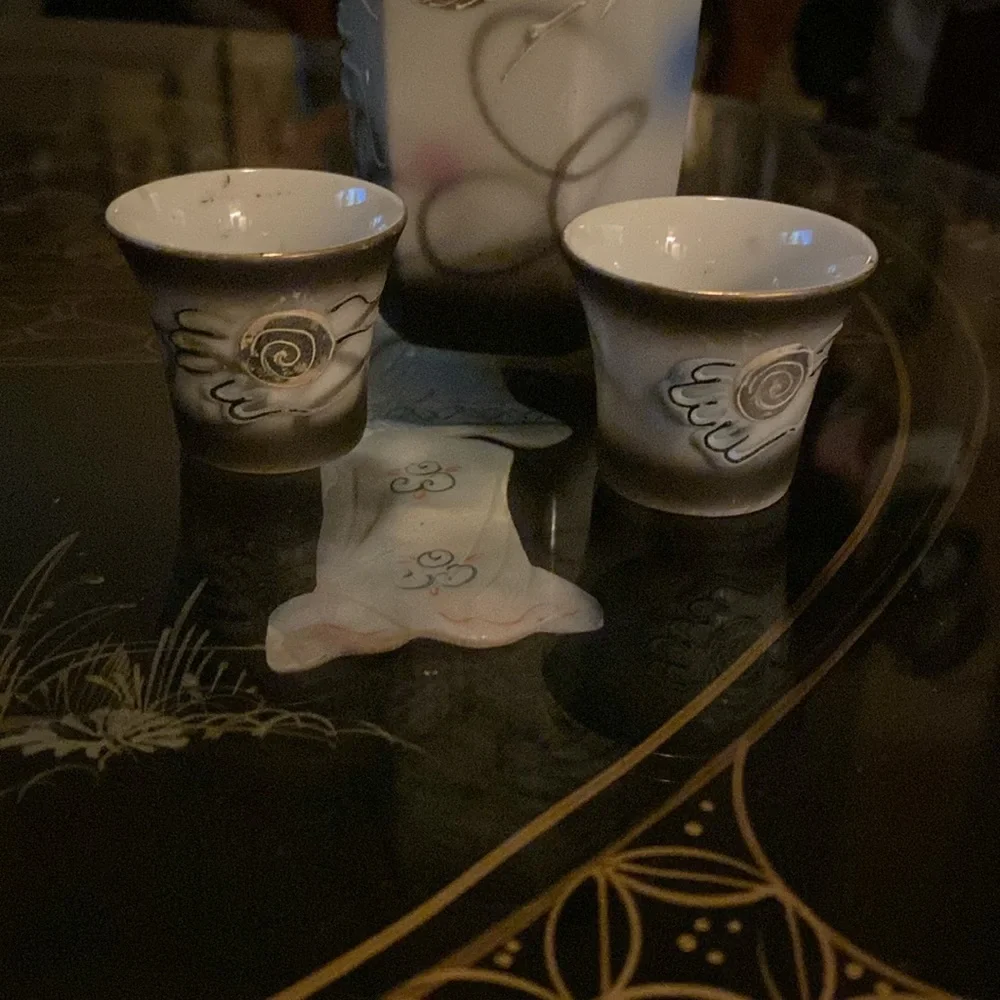 Vintage Japanese Whistling Bird Sake Dragonware Hand Painted Porcelain w/cups